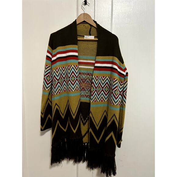 Yahada Women's Size M Aztec Southwest Cardigan Fringe Detail - Picture 1 of 6